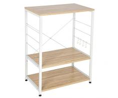 WOLTU RGB9309hei Scaffale per Cucina in Acciaio Legno 3 Ripiani Carrello per Microonde Scaffalature Fioriera Salvaspazio