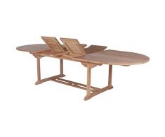 Tavolo da esterni in teak massiccio, forma ovale, con allungabile, da 220 a 260 a 300 x 120 cm, tavolo da giardino in legno esotico di Teak, finiture grezza e prolunghe a farfalla
