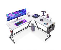 ODK Scrivania a L, tavolo per computer, tavolo da ufficio con angolo rotondo, tavolo da gioco con ripiano per monitor, 147 x 120 cm, bianco