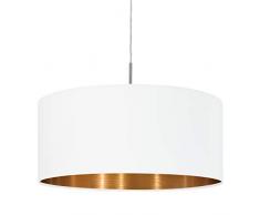 EGLO La lampada a sospensione Pasteri, lampada a sospensione in tessuto a uno punto luce, lampada appesa in acciaio e tessuto, nichel opaco, bianco, rame, E27, diametro 53 cm