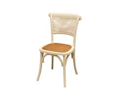 Sedia Thonet in massello di Frassino e Seduta Rattan Finitura Bianco Anticato L45xPR50xH88 cm