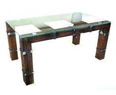 CHYRKA® Tavolo da pranzo (160x90 cm H=75 cm, Colore naturale) DROHOBYCZ tavolo per soggiorno sala da pranzo in legno naturale legno massello metallo vetro fatto a mano