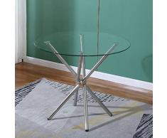 Tavolo da pranzo rotondo in vetro temperato con gambe in metallo cromato, compatto, salvaspazio, cucina, ristorante, pub, ufficio e caffetteria (dimensioni: rotondo 80 cm, colore: D)