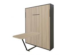 Letto a scomparsa con Tavolo, matrimoniale EASY BED, L 175 cm, Grigio/ Olmo