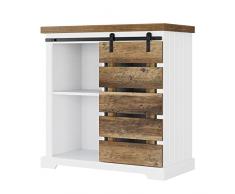 HOCSOK Credenza Cucina, Mobile con Ante Scorrevole, Armadietto con Ripiani Regolabili, Mobiletto Multiuso, per Cucina, Sala da Pranzo, Salotto, Marrone e Bianco, 80,5x40x82,5 cm
