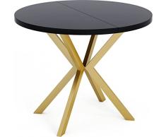 WFL GROUP Tavolo da Pranzo Rotondo Allungabile - Tavolo Loft Style Con Gambe in Dorato Metallo - 100 a 180 cm - Tavolo Rotondo Stile Industriale Per il Soggiorno - Salvaspazio - 100 cm - Nero