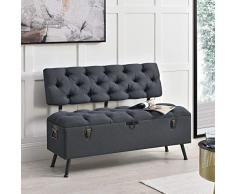 [en.casa] Cassapanca con Schienale in Stile Trapuntato (LxPxA): 110 x 48 x 75 cm Panca Contenitore Imbottita per Interni con Piedini in Ferro - Grigio Scuro