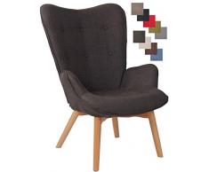 CLP Poltrona Soggiorno con Orecchie Durham in Stoffa E Legno di Faggio I Sedia Lounge Salotto Design Ispirazione Chesterfield, Colore:Grigio Scuro
