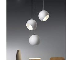 Lampadario a sospensione moderno e minimalista, rotondo, bianco, 3 luci, creativo, in metallo, con paralume, design artistico, per soggiorno, sala da pranzo, studio, E27, max. 40 W, Ø 15 cm