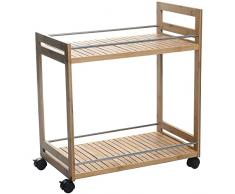 BAKAJI Carrello da Cucina Salvaspazio con 2 Ripiani in Legno Bambù, Carrellino Slim da Servizio Colore Legno Naturale, Robusto e Resistente, Portata Massima 10 kg, Dimensioni 55 x 32 x 62,50 cm