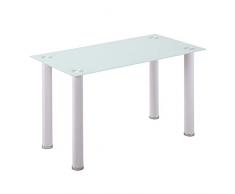 HOMCOM Tavolo Rettangolare Moderno da Cucina e Soggiorno, Gambe Rotonde in Metallo e Piano in Vetro Temperato, 120x60x75cm, Bianco
