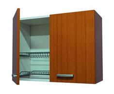Arredobagnoecucine Mobile scolapiatti pensile teak 80cm per cucina, 2 ante H.60,