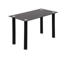 HOMCOM Tavolo Rettangolare Moderno da Cucina e Soggiorno, Gambe Rotonde in Metallo e Piano in Vetro Temperato, 120x60x75cm, Nero