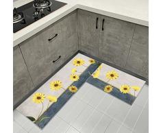 HZVRTN Tappeti da cucina antiscivolo, 2 pezzi, lavabili con adesivo per chiebe, comodi tappeti da cucina, antipolvere, girasole giallo