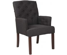 CLP Poltroncina Da Pranzo Sugar Design Chesterfield In Tessuto E Legno I Sedia Pranzo Imbottita Con Braccioli, Colore:grigio scuro, Colore della cornice:antico