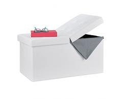 Relaxdays Bianco Contenitore Pouf, Panca Imbottita in finta pelle, Cassapanca Pieghevole in finta pelle, Camera & Sala, Color, Pannelli MDF, gommapiuma, PVC, 1 Pz