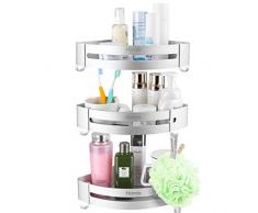 HOMFA Mensola Angolare per Bagno con Ganci - Bagno Mensola Doccia Basket, Colla Brevettata + Autoadesivo 3M, Rack a Muro per Cucina, Alluminio, Triangolo (3 Pezzi)