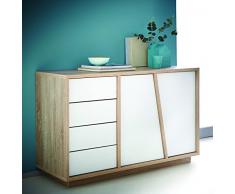 13Casa wild a4 buffet 2 porte + 4 cassetti. dim. 122,8*42,3*74,5h cm. mdf. bianco + rovere.