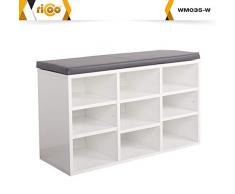 RICOO Scarpiera da Ingresso WM035-W-A Armadietto Armadio con Scaffale e scompartimenti Panca Sedile Comodo Scarpe ripiano Seduta Cuscino cassapanca Organizer portascarpe salvaspazio in Legno Bianco