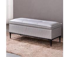 DYPXG Panca Fine del Letto in Ecopelle con Portaoggetti,Panca Ottomana Moderna in Pelle Pu,Sgabello Poggiapiedi Imbottito Tavolino da Salotto per Camera da Letto-Grigio Chiaro 100x45x45cm(39x18x