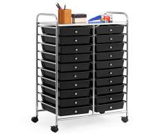 COSTWAY Carrello di Stoccaggio con 20 Cassetti, Carrello con 4 Ruote, Carrello Multiuso per Scuola Ufficio Cucina (Nero)