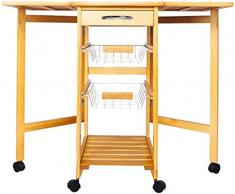 Carrello Pieghevole Portatile Carrello Pieghevole con tegole Superiori Carrello portaoggetti Pieghevole Carrello Quadrato in Legno Massiccio Carrello da Pranzo Pieghevole (Nero Blu)