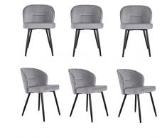 JINPALAY Set di 6 Sedie Sala da Pranzo in Velluto Grigio Sedia da Cucina Moderna Sedia Imbottita con Braccioli Poltroncina con Gambe in Metallo Nero Resistente Sedia da Camera da Letto Sedia Casual