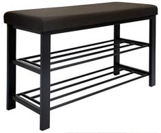 DuneDesign Scarpiera con Panca per sedersi 81x32x46cm panchina imbottita con portascarpe di metallo 2 ripiani Marrone Scuro