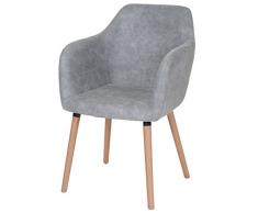 Mendler Serie Malmoe Sedia Sala da Pranzo T381 Legno Massiccio - Tessuto Grigio Chiaro