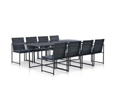 Festnight Set da Giardino Esterno Tavolo e Seide in Rattan,Set da Pranzo Tavolo e Sedie da Giardino Esterno in Polyrattan Nero,Set Tavolo Rettangoalre e 4/6/8 Poltrone in Rattan da Esterno