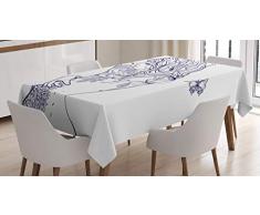 ABAKUHAUS Tatuaggio Tovaglia, Donna Floreale Arte contemporanea, Rettangolare per Sala da Pranzo e Cucina, 140 cm x 200 cm, Viola Scuro e Nero