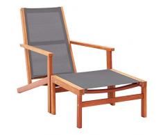 TALCUS Sedia da giardino con poggiapiedi, in legno massiccio di eucalipto e textilene, colore: grigio