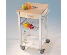 Carrello da Cucina mod. CUISINE - Legno Naturale e Struttura acciaio Verniciato Bianco art. 0/162