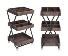 BAKAJI Carrello Cucina con Struttura in Metallo Nero 3 Ripiani in Legno con Divisori di Varie Misure 4 Ruote Girevoli a 360 Gradi Trolley Salvaspazio Misure 86 x 48 x 37 cm