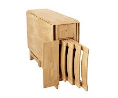 Tavolo da Pranzo Set, Tavolo da Cucina Pieghevole con 4 Sedie da Pranzo, Tavolo a Ribalta in Legno Massello con 1 Cassetto, per Piccoli Spazi Mobili da Cucina per Sala da Pranzo, Nessun Montaggio Ri