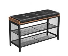 VASAGLE Panca Scarpiera, Panchina Imbottita con 2 Ripiani in Rete, Portascarpe, Corridoio, Camera da Letto, Struttura Metallica, Montaggio Facile, Salvaspazio, Similpelle Nera, Marrone Vintage LBS75X