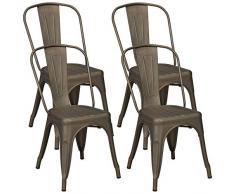 Duhome 4x Sedia da sala da pranzo in metallo ferro con schienale stile vintage impilabile design industriale 666, colore:metallico marrone, materiale:metallo