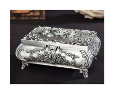 VOANZO Portagioie vintage piccola vetrina per anello, collana, orecchini, scatola portaoggetti per gingilli, custodia per organizer, mini scatola dei ricordi in argento antico (12,5 x 9,5 x 5,5 cm)