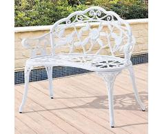 casa.pro Panca da Giardino/Terrazza/Balcone (LxPxA) 100 x 54 x 80cm Panchina con Decorazione Floreale, Braccioli e Schienale - Bianco