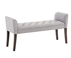 Chaise Longue Cleopatra in Tessuto Chesterfield Imbottita I Panca Fondo Letto Panchina Interno Gambe in Legno 130x40 CM, H 65 CM, Colore:Grigio Chiaro, Colore del Telaio:Antico Scuro