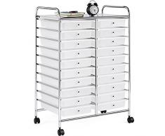 Yaheetech Carrello Portaoggetti con 20 Cassetti Cassettiera Torre di stoccaggio in PP e Ferro per Ufficio/Sala da Pranzo/Cucina/Dispensa/Soggiorno Bianco