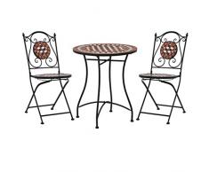 vidaXL Set Bistrò 3 pz con Mosaico Robusto Elegante Tavolo e Sedie per Esterni Arredi da Giardino Patio in Ceramica Terracotta Telaio in Ferro