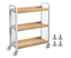 VASAGLE Carrello Portavivande in Stile Scandinavo, Carrellino Salvaspazio Fisso o con Ruote Universali, Scaffale da Cucina con Struttura in Ferro, 66 x 26 x 85 cm, Bianco e Colore Naturale LRC66WN