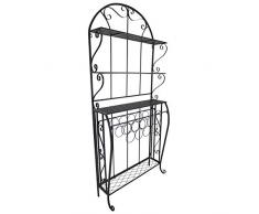 homcom Scaffale Scaffalatura Libreria Mensola a 4 Ripiani con Portabottiglie, Metallo, Nero, 75 x 25 x 169 cm