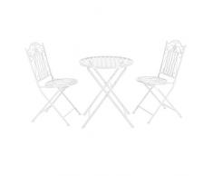 [en.casa] Set da Bistrot Composto di 1 Tavolo Rotondo e 2 Sedie con Elementi Decorativi Set Mobili Pieghevoli da Giardino/Balcone/Pub/Bar - Bianco
