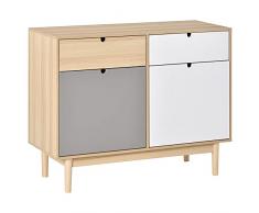 homcom Mobile Multiuso Stile Nordico, Armadietto Due Ante con Cassetti per Cucina e Ingresso, 100x40x79.5cm, Multicolore