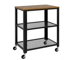 Meerveil Carrello di industriale cucina con rack di stoccaggio a 3 piani, Tavolino vintage con ruote, Mobili esterni in legno e telaio in metallo, Adatto per cucina, soggiorno, bagno e camera da letto