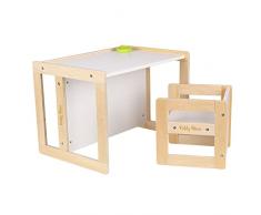 KiddyMoon Set Tavolo E Sedia Per Bambini TC-002, Naturale/Bianco