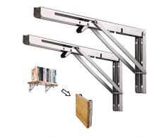 Staffa Pieghevole 400mm, Reggimensola Pieghevole,Staffa per Mensole Pesanti in Acciaio inox,Tavolo Pieghevole a muro, Carico Massimo 140kg(2Pezzi)