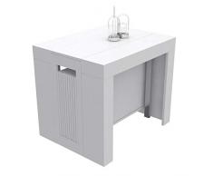VE.CA-ITALY TAVOLO CONSOLLE PLUTONE CON PORTA PROLUNGHE ALLUNGABILE DA 70 A 590 CM, IN DIVERSE COLORAZIONI, ARREDO CUCINA, ARREDO CASA (Bianco frassinato)